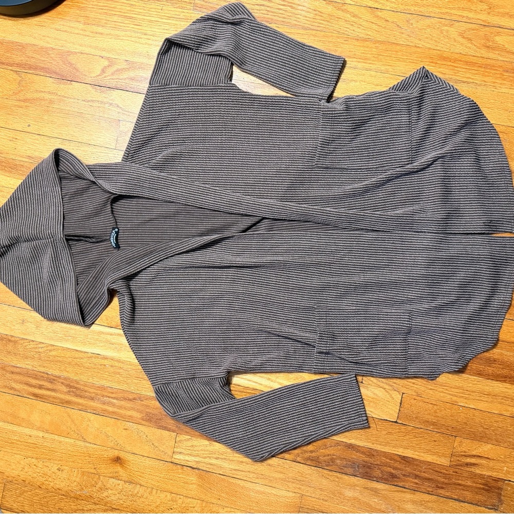 HEIMISH USA Ribbed Hooded Cardigan in Gray